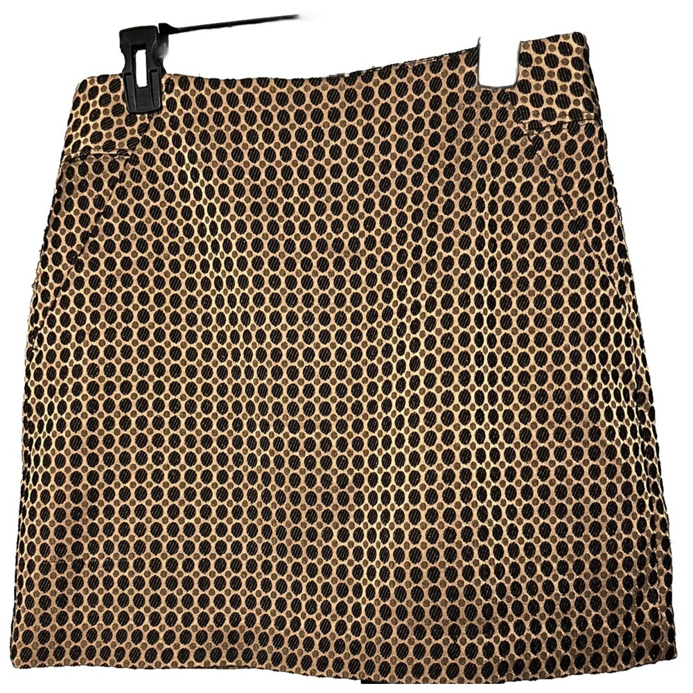 Ann Taylor Loft Mini Pencil Skirt Gold Black Polka Dot Preppy Office Corpcore 8